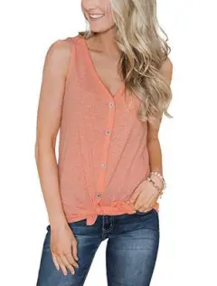 Women's V-Neck Sleeveless Bottoming Shirt Top - Orange - View 1