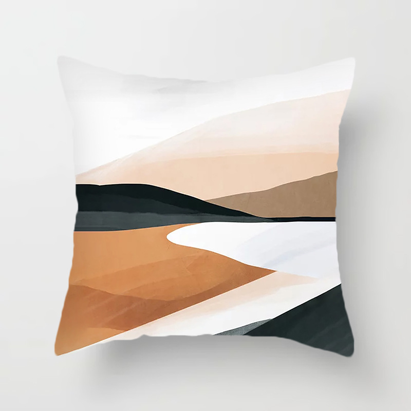 Nordic-style Minimalist Landscape Throw Pillow With Geometric Lines In Coffee Brownperfect For B&Bs
