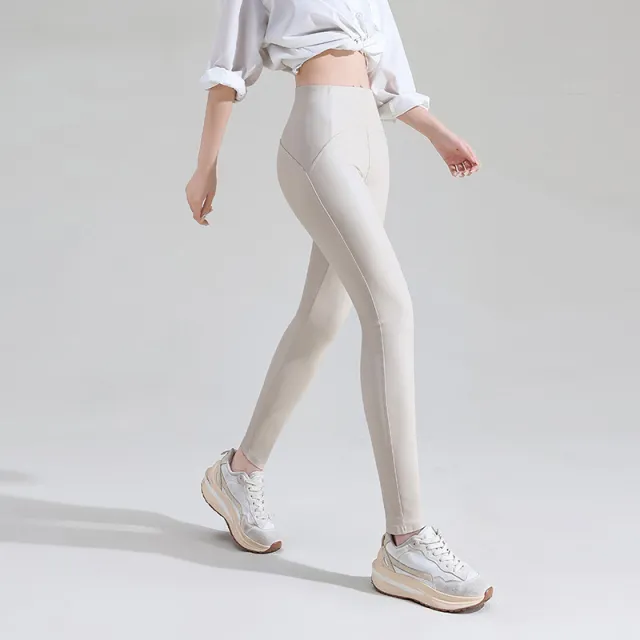 Autumn And Winter New PU Leather Women's Pants Sheep Beige - Shop at LoveMi