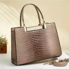 Women's Fashion Crocodile Pattern Shoulder Crossbody Handbag - Khaki - View 1