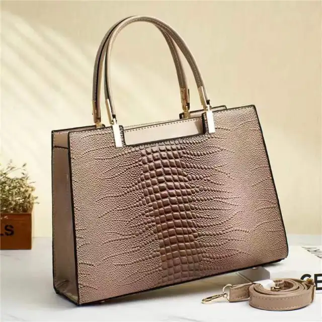 Women's Fashion Crocodile Pattern Shoulder Crossbody Handbag Khaki - Shop at LoveMi
