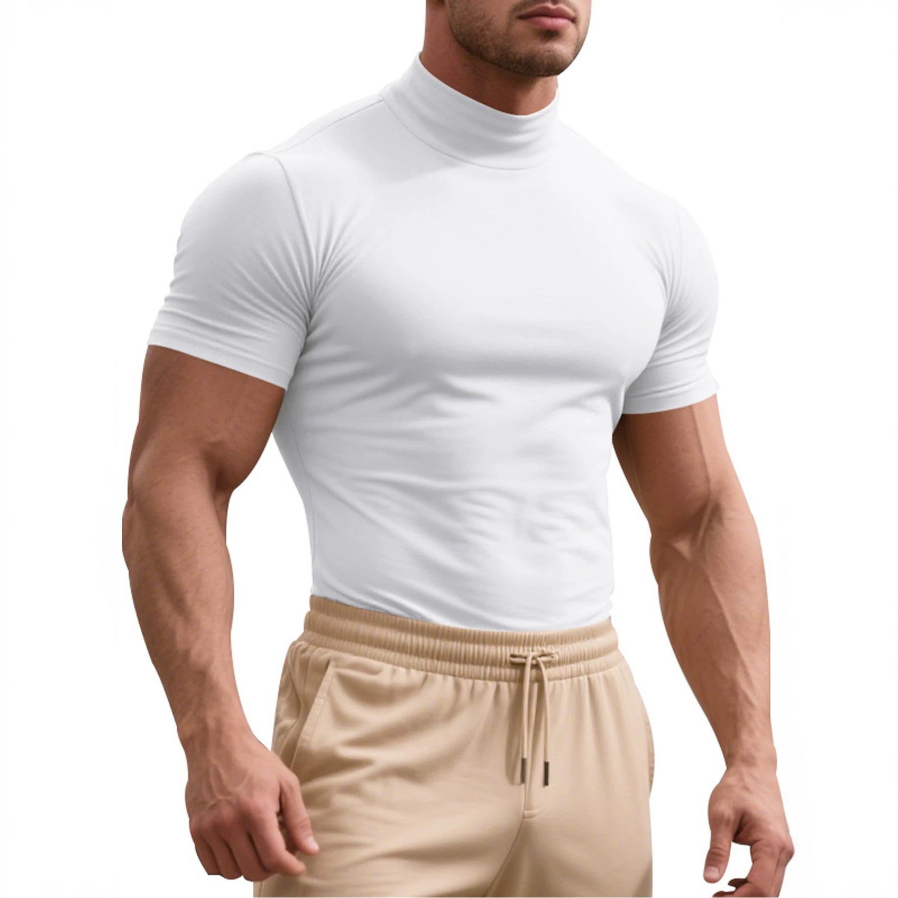 Mens Stretch Slim-Fit Turtleneck Short-Sleeve T-Shirt