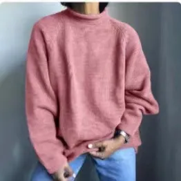 Solid Color Pullover Loose Casual Sweater Pink - Shop at LoveMi