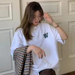 Women's Fashion Loose Letter Print Short-sleeve T-shirt - White - View 1