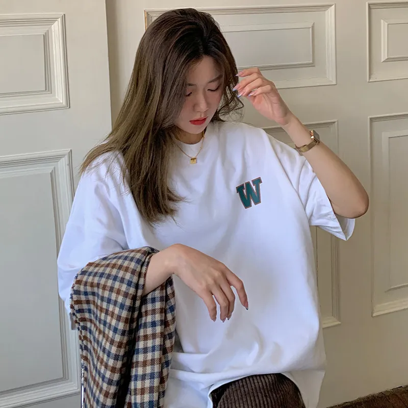 Women's Fashion Loose Letter Print Short-sleeve T-shirt - White