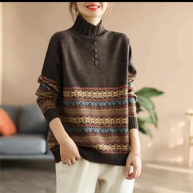 Turtleneck Fashion All match Loose Knitted Sweater Autumn And Winter New Coffee - Shop at LoveMi
