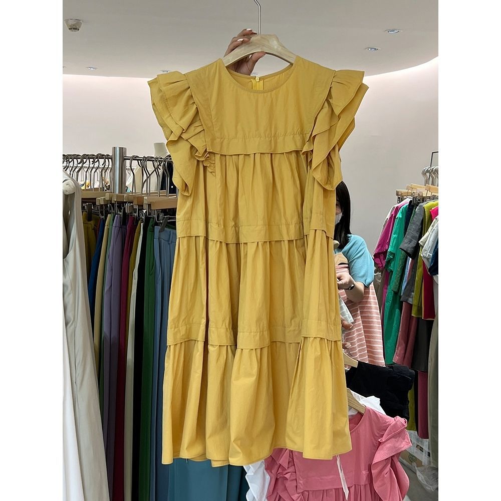 Ruffled-edge White French-style Niche Vintage Midi Cake Dress