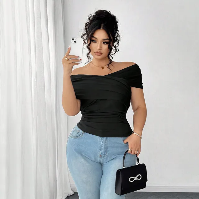 Women's Fashion Intellectual Style Off shoulder T shirt Summer Off shoulder Top Black - Shop at LoveMi