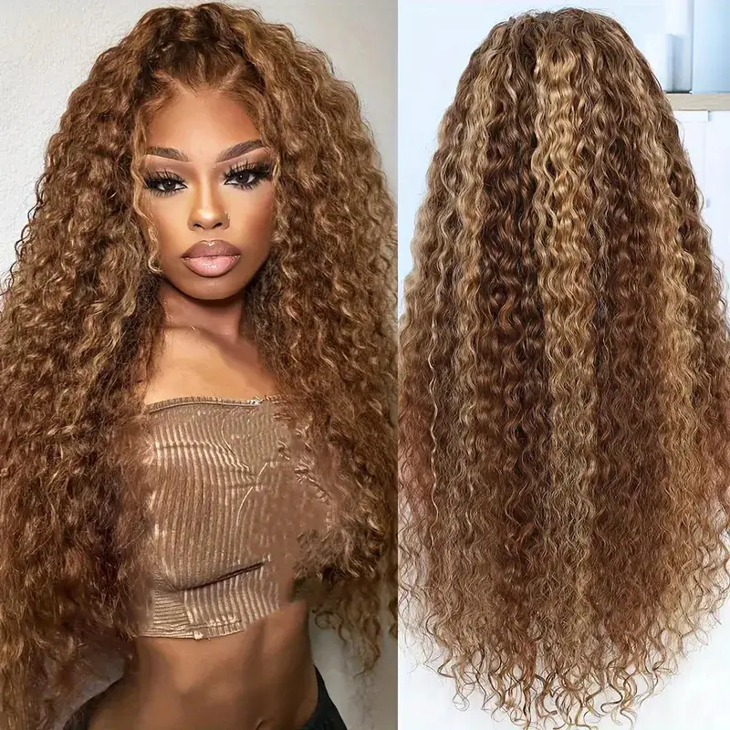 European And American Medium Brown Mixed Color African Curly Hair Synthetic Wigs