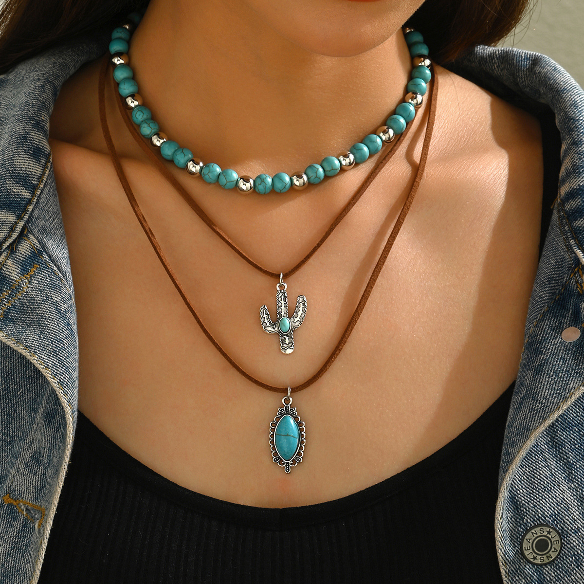 Western Cowboy-Style Turquoise Necklace Set