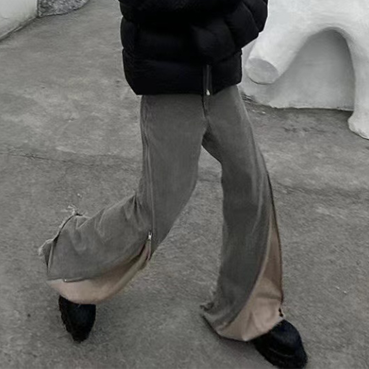 Men's Spiral Track Big Zipper Profile Banana Jeans