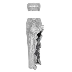 Women's Irregular High-end Sequin Skirt Set - Silver - View 1
