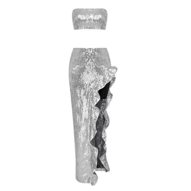 Women's Irregular High end Sequin Skirt Set Silver - Shop at LoveMi