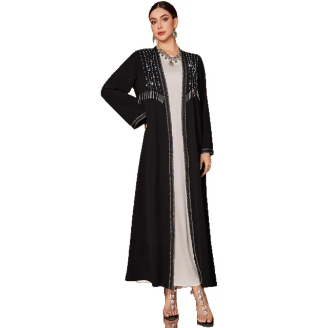 New Middle East High end Heavy Industry Beaded Temperament Arab Coat Robe Black - Shop at LoveMi