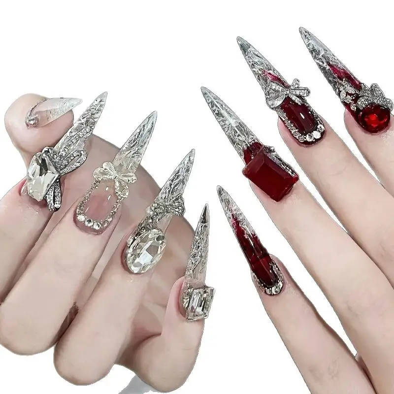 Handmade Light Luxury High-grade Pure Want Ice Transparent Full Diamond Manicure
