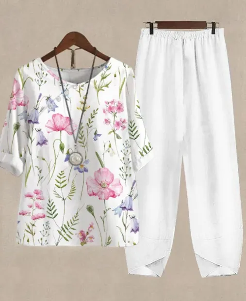 Womens Casual Crew Neck Cropped Sleeve Top Set A38Tzket3Tf1M2F 09 M - Shop at LoveMi