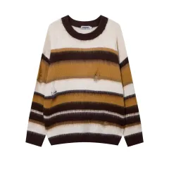 Contrast Colour Furry Round Neck Sweater - Yellow - View 1