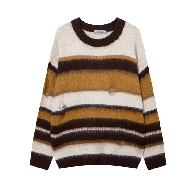 Contrast Color Furry Round Neck Sweater Yellow - Shop at LoveMi