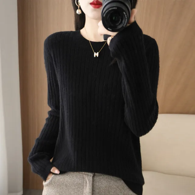 Autumn Women's Knitwear Round Neck Sweater For Women Low Collar Bottoming Black - Shop at LoveMi