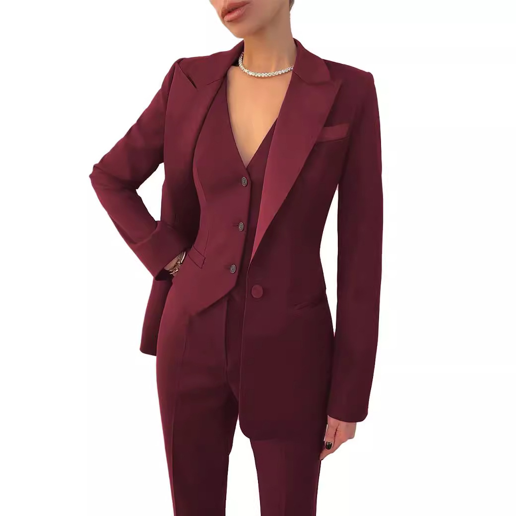 Women's Three piece Suit Business Professional Leisure Wine Red - Shop at LoveMi