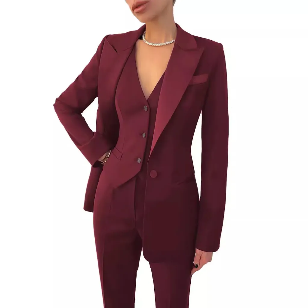 Women's Three-piece Suit Business Professional Leisure - Wine Red