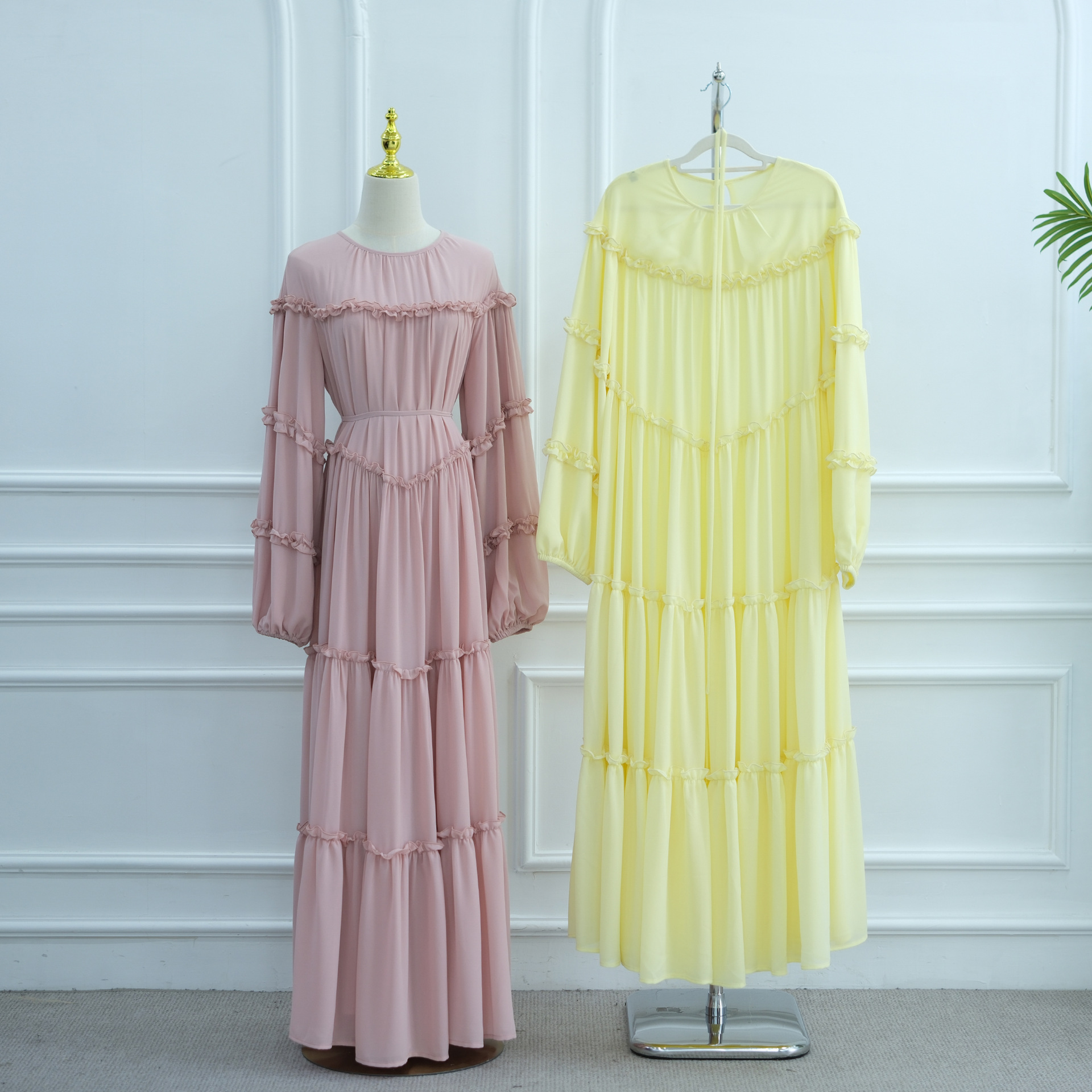 Lace-Trim Long-Sleeve Tiered Maxi Dress — product details and sizing image 11