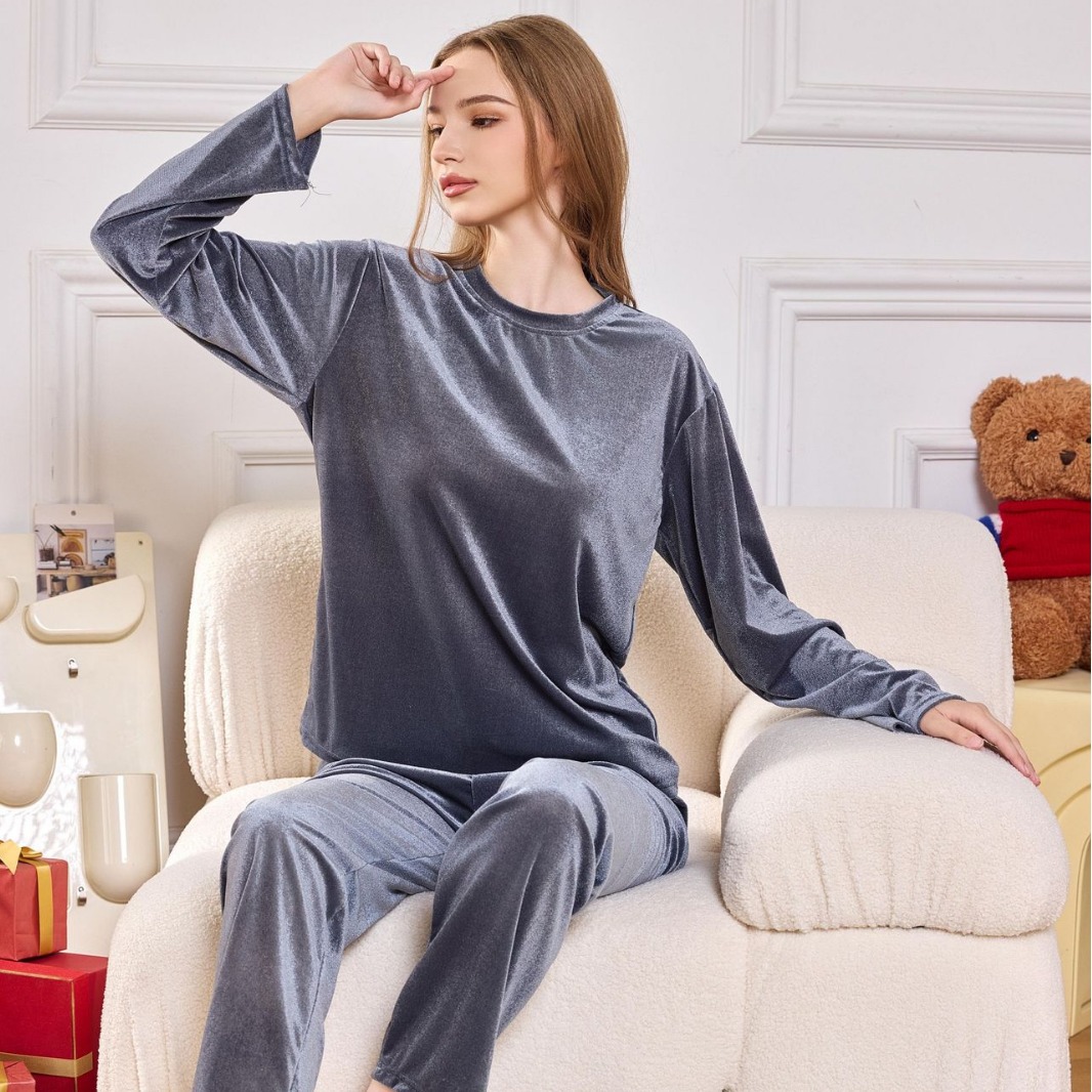 Winter And Autumn Velvet Long-sleeved Long Pants Pajama Set For Women