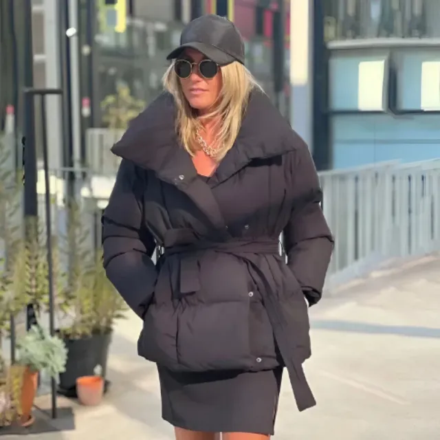 Winter Thickened Jacket Fashion Lapel Cotton Coat With Belt Warm Casual Top Outwear Women's Clothing Black - Shop at LoveMi