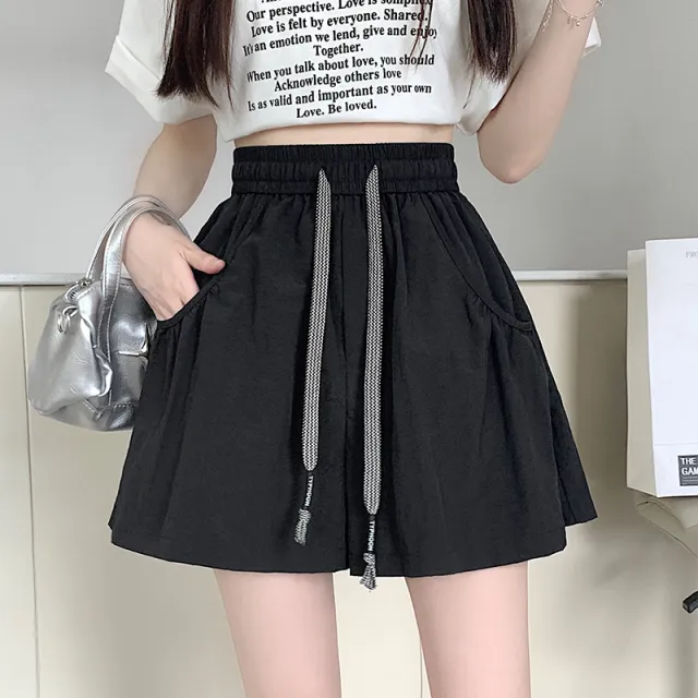 Design Elastic Waist Casual Shorts Black - Shop at LoveMi