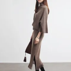 Wear Sweater Versatile Korean Style Wool Skirt Suit - Camel - View 1