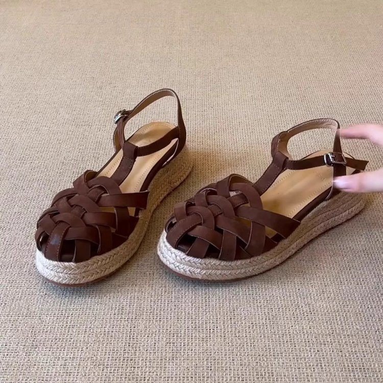 Woven Linen Wedge Sandals, picture 2 of 4
