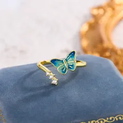 National Style New Butterfly Ring Niche Epoxy Blue - Gold J02733 - View 1