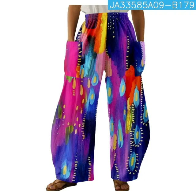 Women's Fashionable Printed Double pocket Trousers Type F Xs - Shop at LoveMi