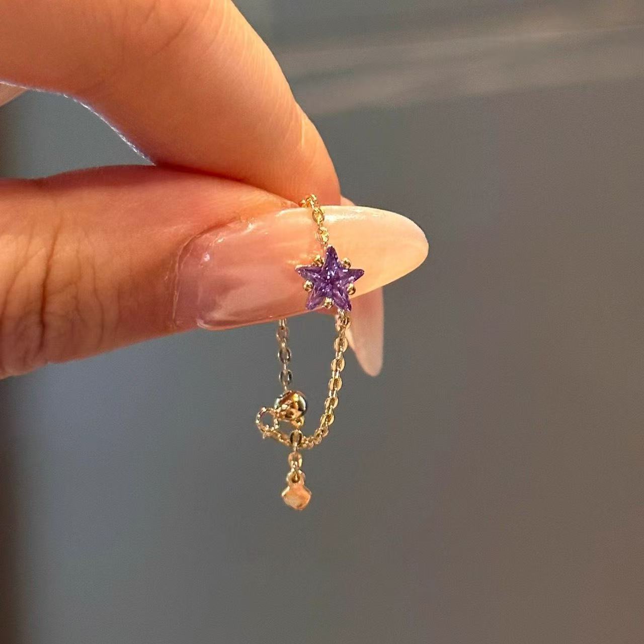 Purple Star Patterned Versatile Casual Roland Drawstring Thin Chain Niche Exquisite High End Ring