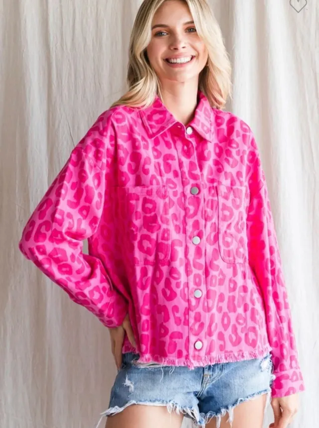 Casual Fashion Printing Long Sleeve Loose Pockets Shirt Pink - Shop at LoveMi