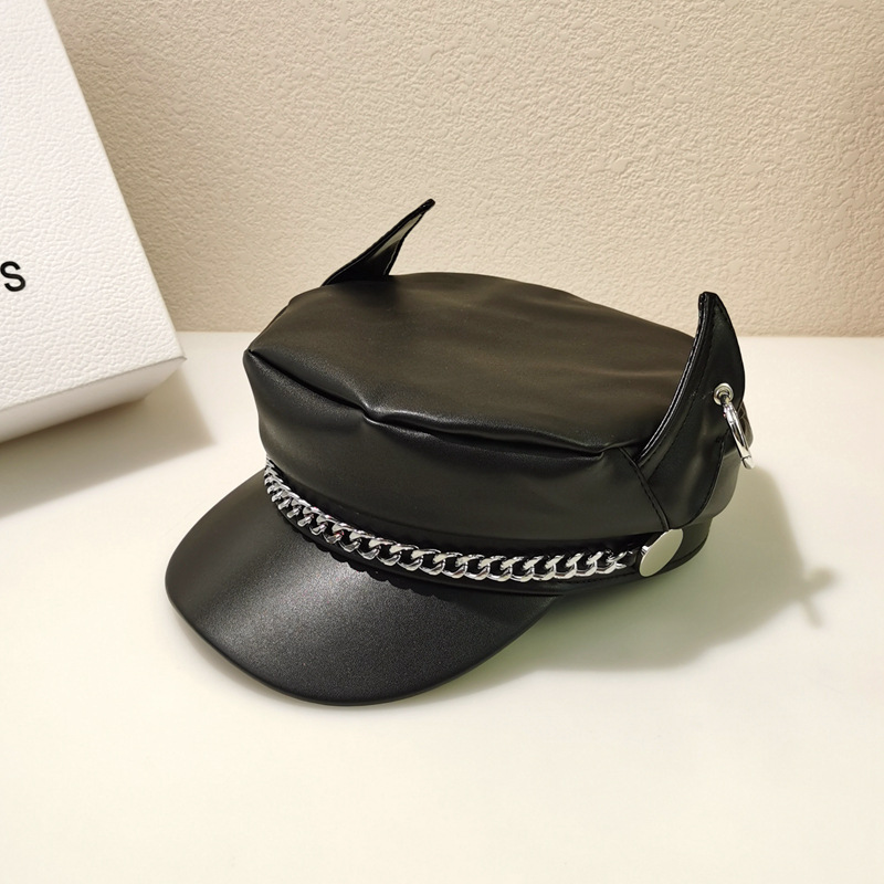 Chain Dog Ears Peaked Cap Female Autumn And Winter PU