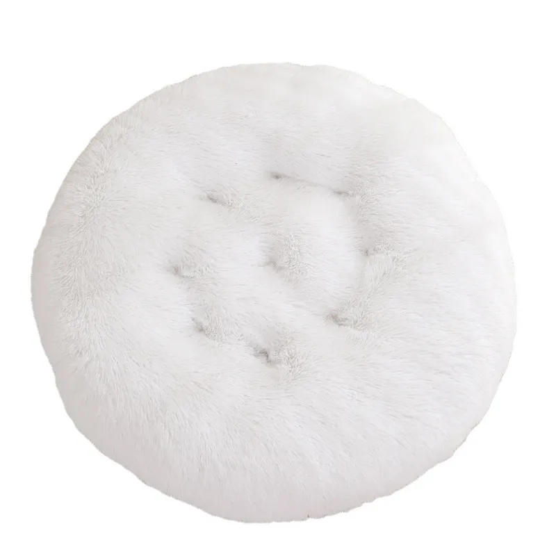 Round Pet Mat Dog Bed Plush Warm Sleep Dog Bed Cathouse Doghouse - White
