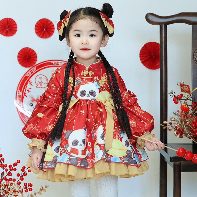 Girls' Autumn And Winter Dress Women's Panda Printing Chinese Style Pettiskirt