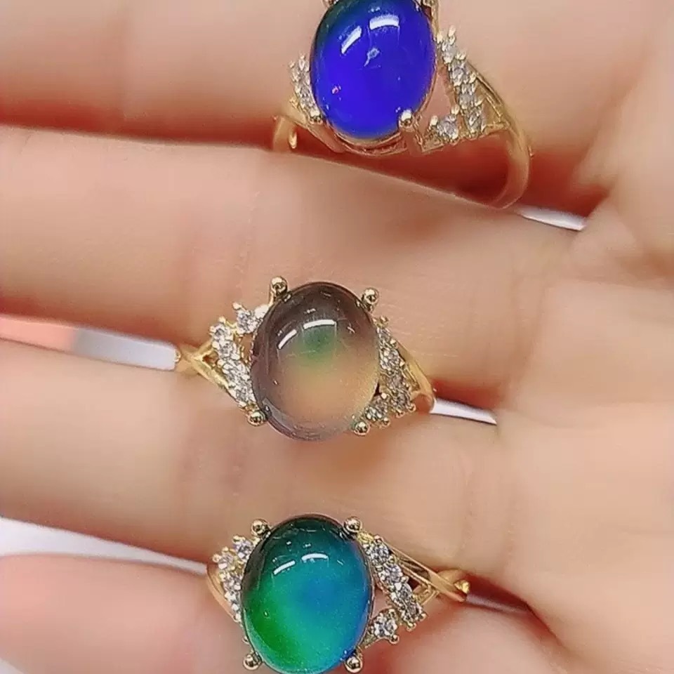 Temperature-sensitive Stone Cross Multi-diamond Micro-inlay Temperature Change Color Ring