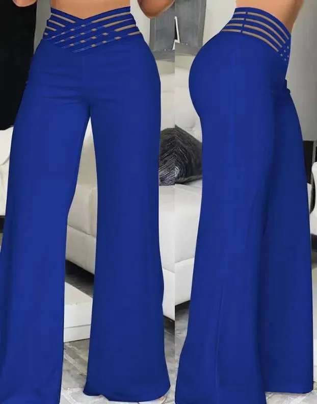 Hollow out Belt Trousers Micro flared Blue - Shop at LoveMi