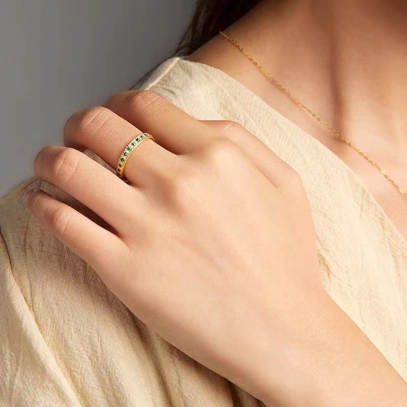 Women's Green Zircon Simple Versatile Opening Ring