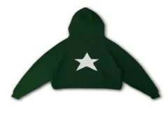 Female Star Sunken Stripe Men's Knitted Long-sleeved Hooded Sweater - Green - View 1