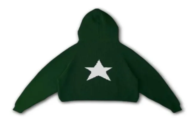 Female Star Sunken Stripe Men's Knitted Long sleeved Hooded Sweater Green - Shop at LoveMi