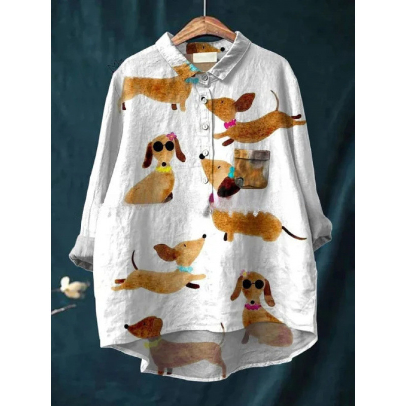 Womens European And American-style Retro Digital-print Animal Shirt