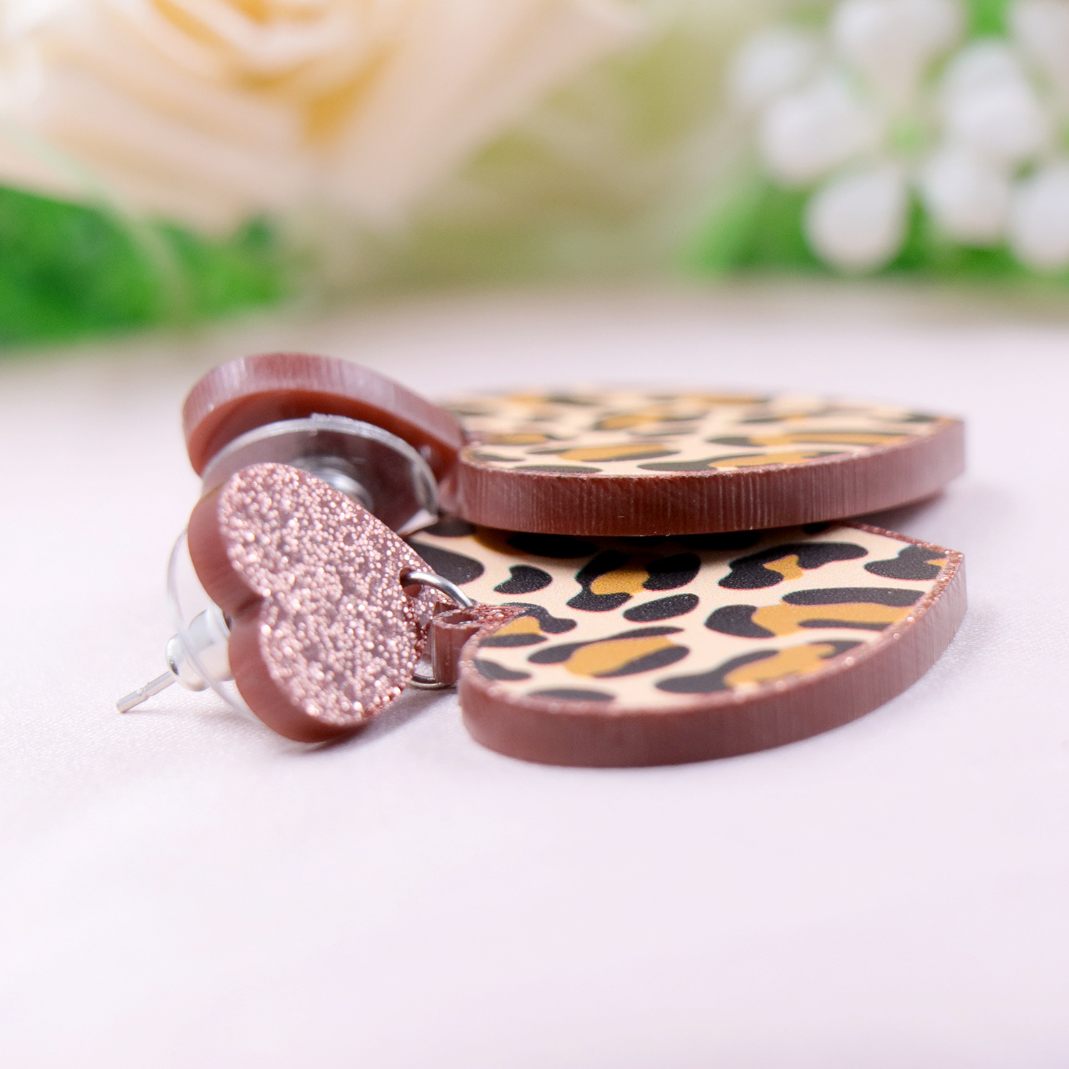Heart-shaped Leopard Earrings Retro