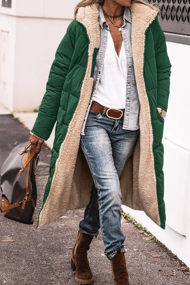 Solid Color Hooded Cotton Long Sleeve Double sided Wear Slim Fit Elegant Cardigan Coat Top Green - Shop at LoveMi