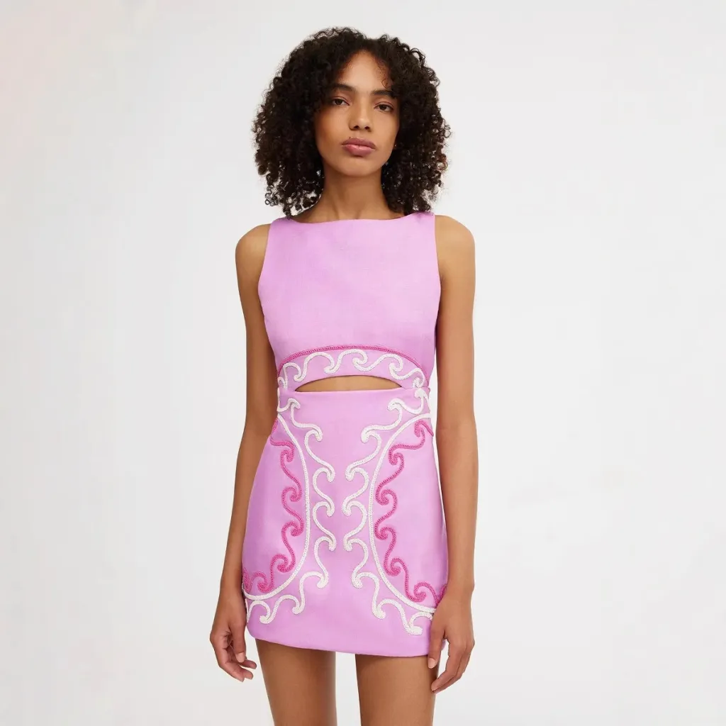 Summer Women's Sleeveless Slim-fit Embroidered Pink Dress - Red
