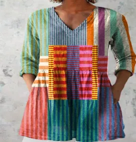 Printed Casual V-neck Women's Top - Vnsy01 Sx3053