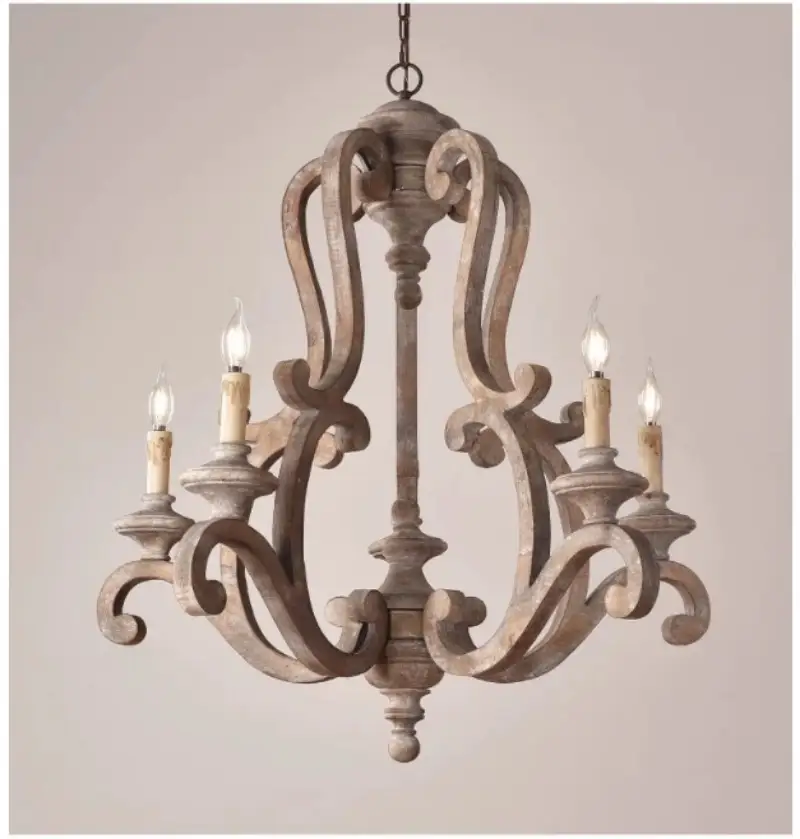 American Country Chandelier Vintage Distressed Wooden Art Candle Light Fixture