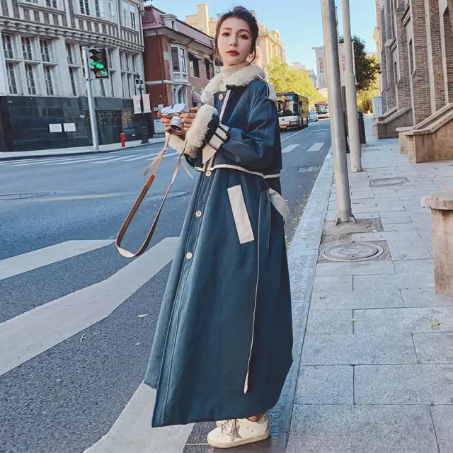 Women's Winter Long Cotton Jacket Peacock Blue - Shop at LoveMi